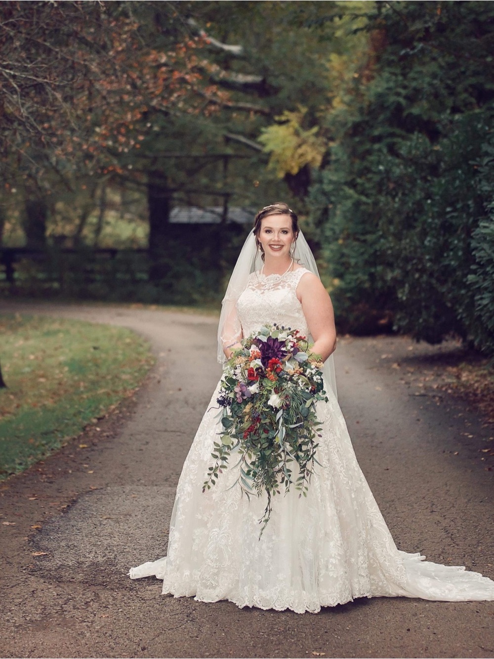 Oleg Cassini White Lace Ballgown Wedding Dress with Veil